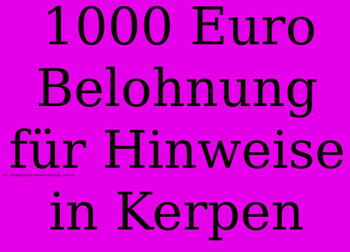 1000 Euro Belohnung Für Hinweise In Kerpen