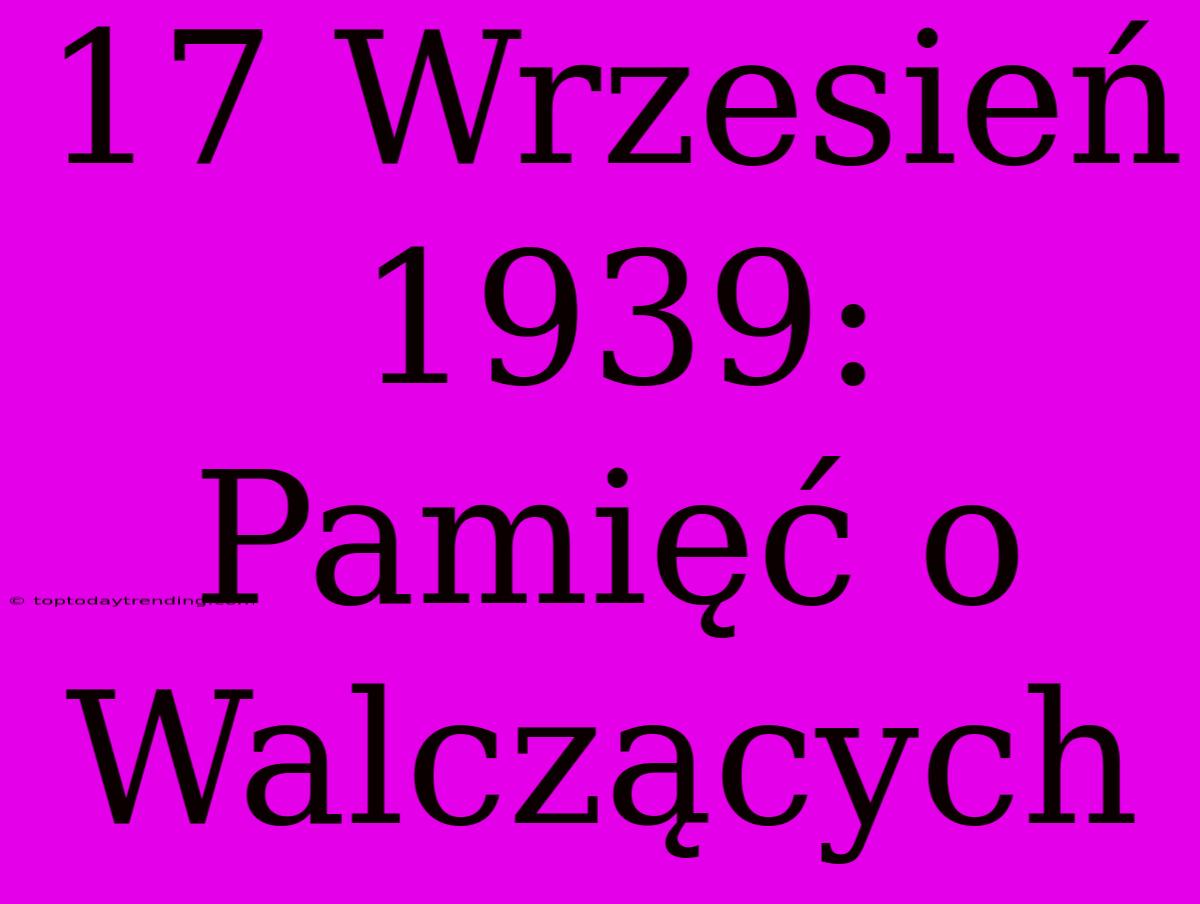 17 Wrzesień 1939: Pamięć O Walczących