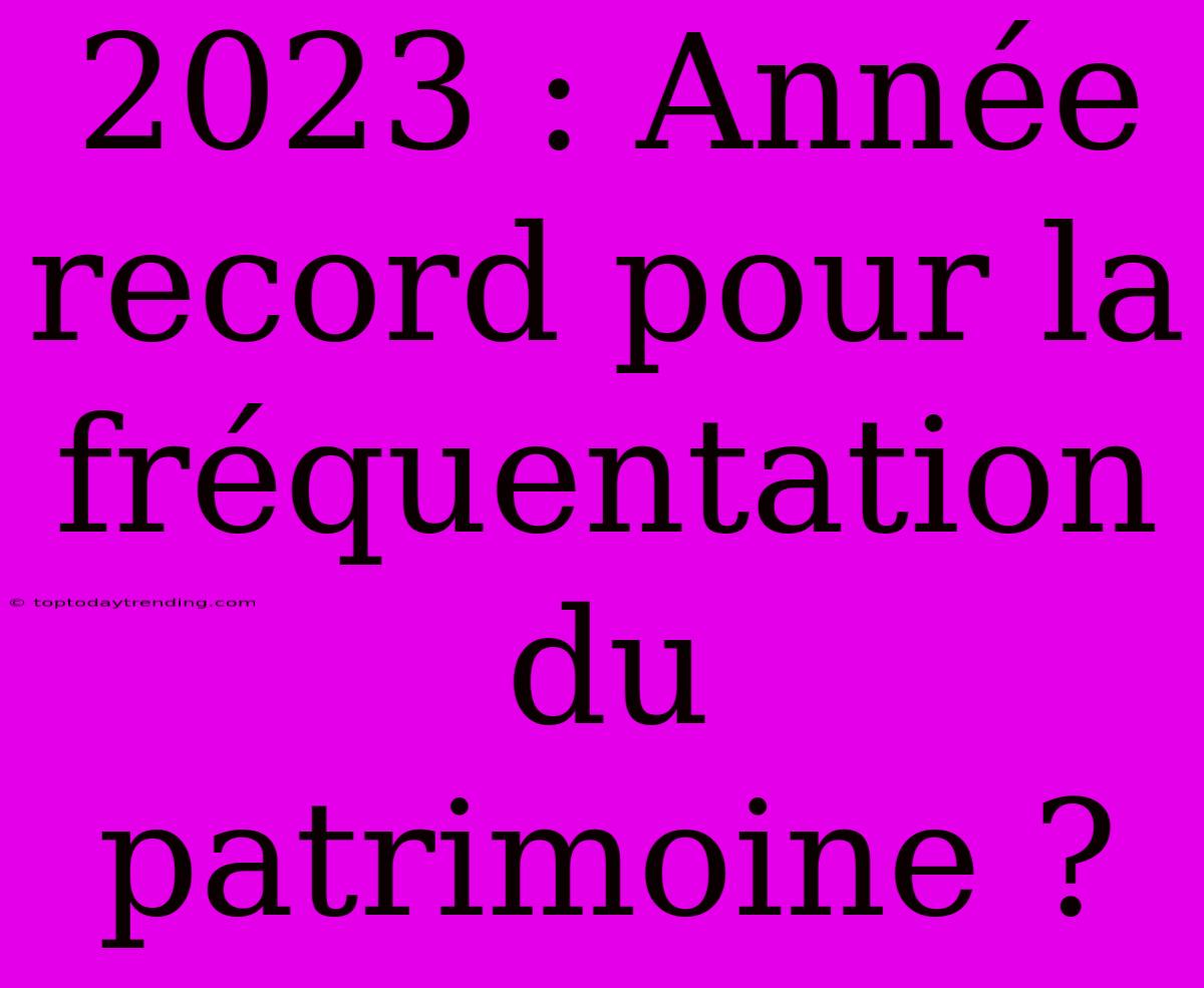 2023 : Année Record Pour La Fréquentation Du Patrimoine ?