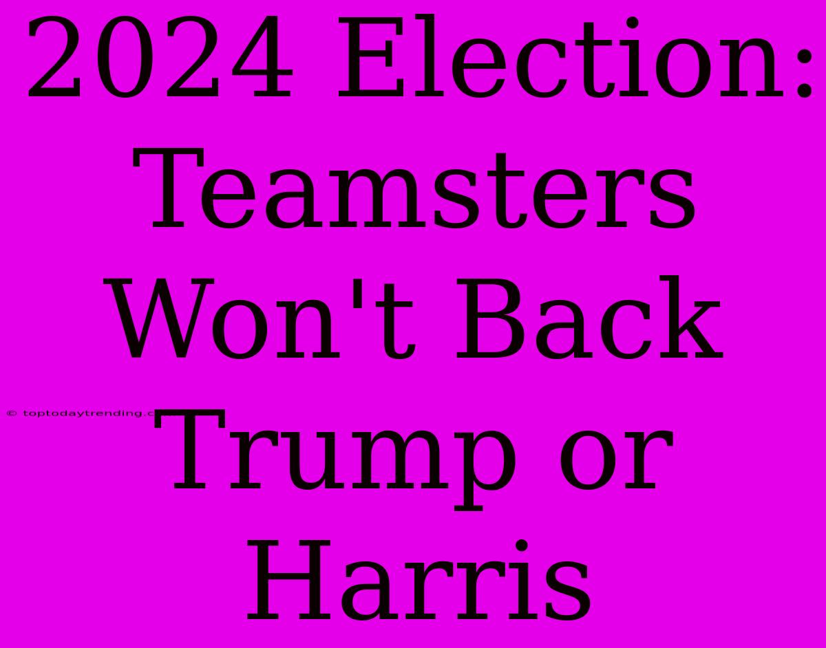 2024 Election: Teamsters Won't Back Trump Or Harris