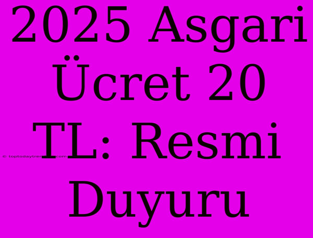 2025 Asgari Ücret 20 TL: Resmi Duyuru