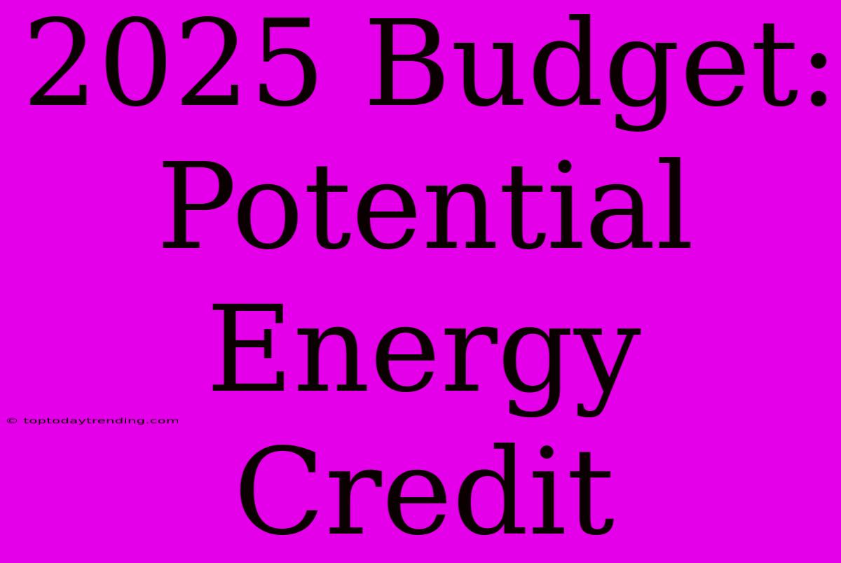 2025 Budget: Potential Energy Credit