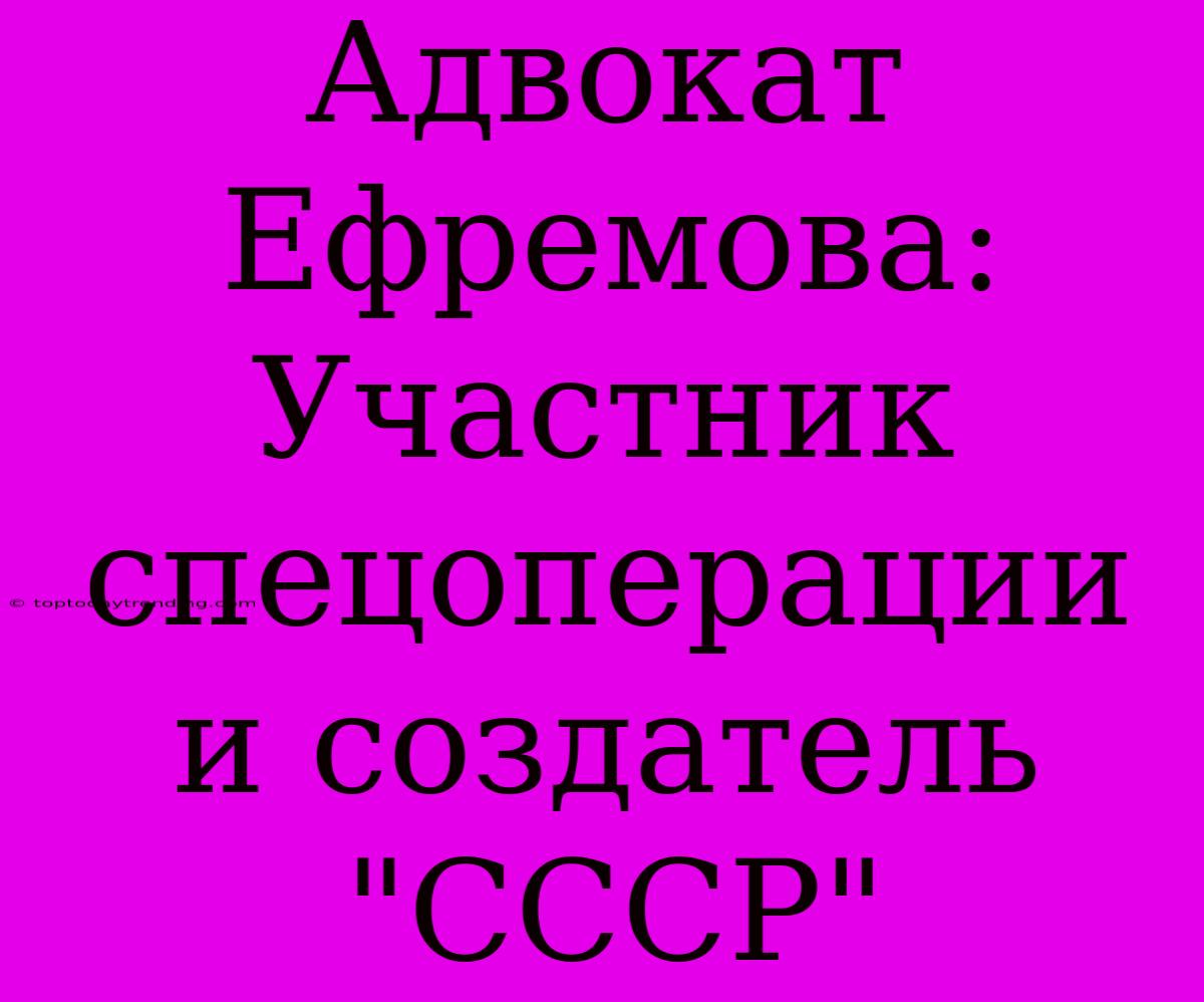 Адвокат Ефремова: Участник Спецоперации И Создатель 