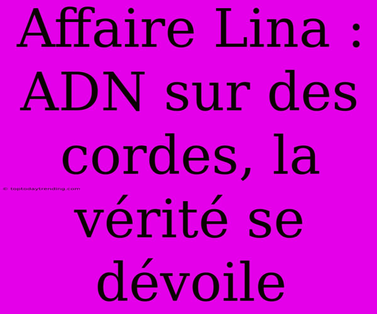 Affaire Lina : ADN Sur Des Cordes, La Vérité Se Dévoile