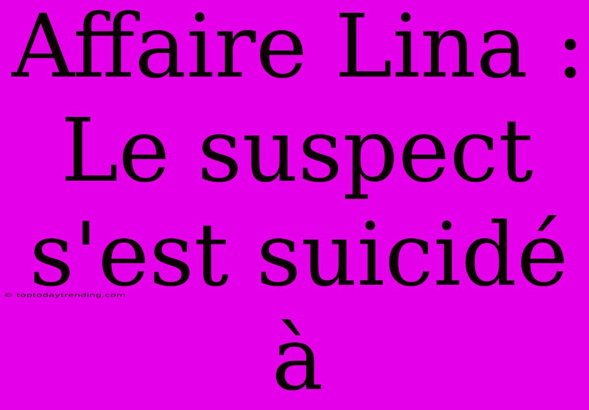 Affaire Lina : Le Suspect S'est Suicidé À