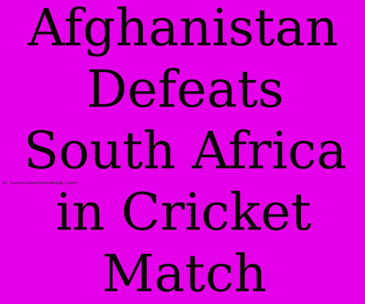 Afghanistan Defeats South Africa In Cricket Match