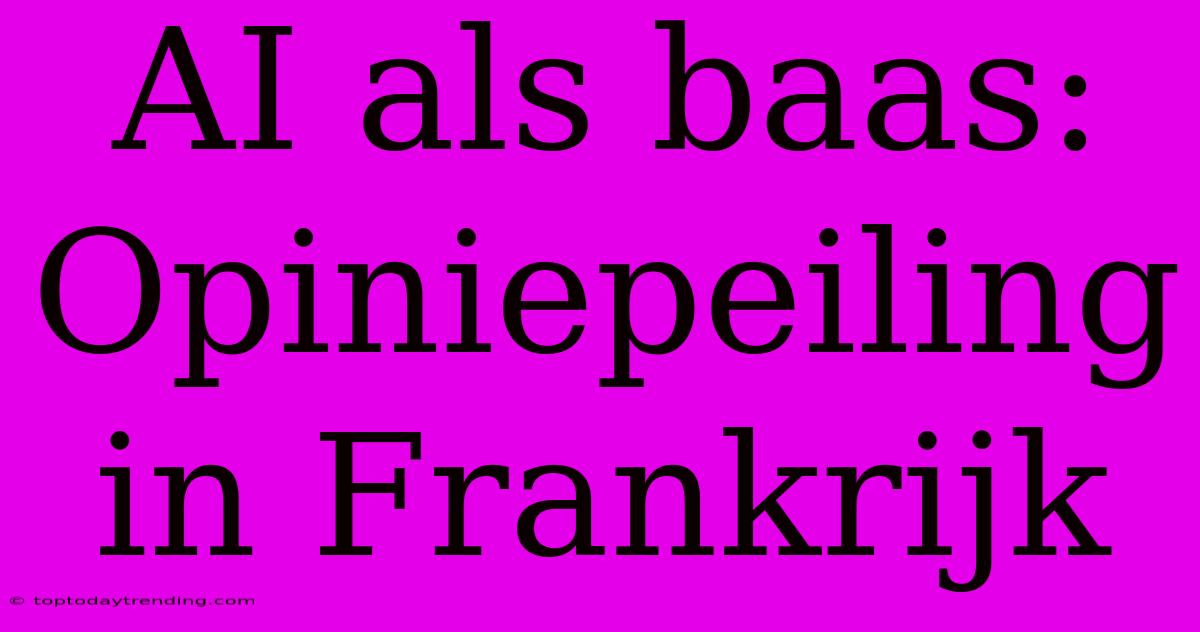 AI Als Baas: Opiniepeiling In Frankrijk