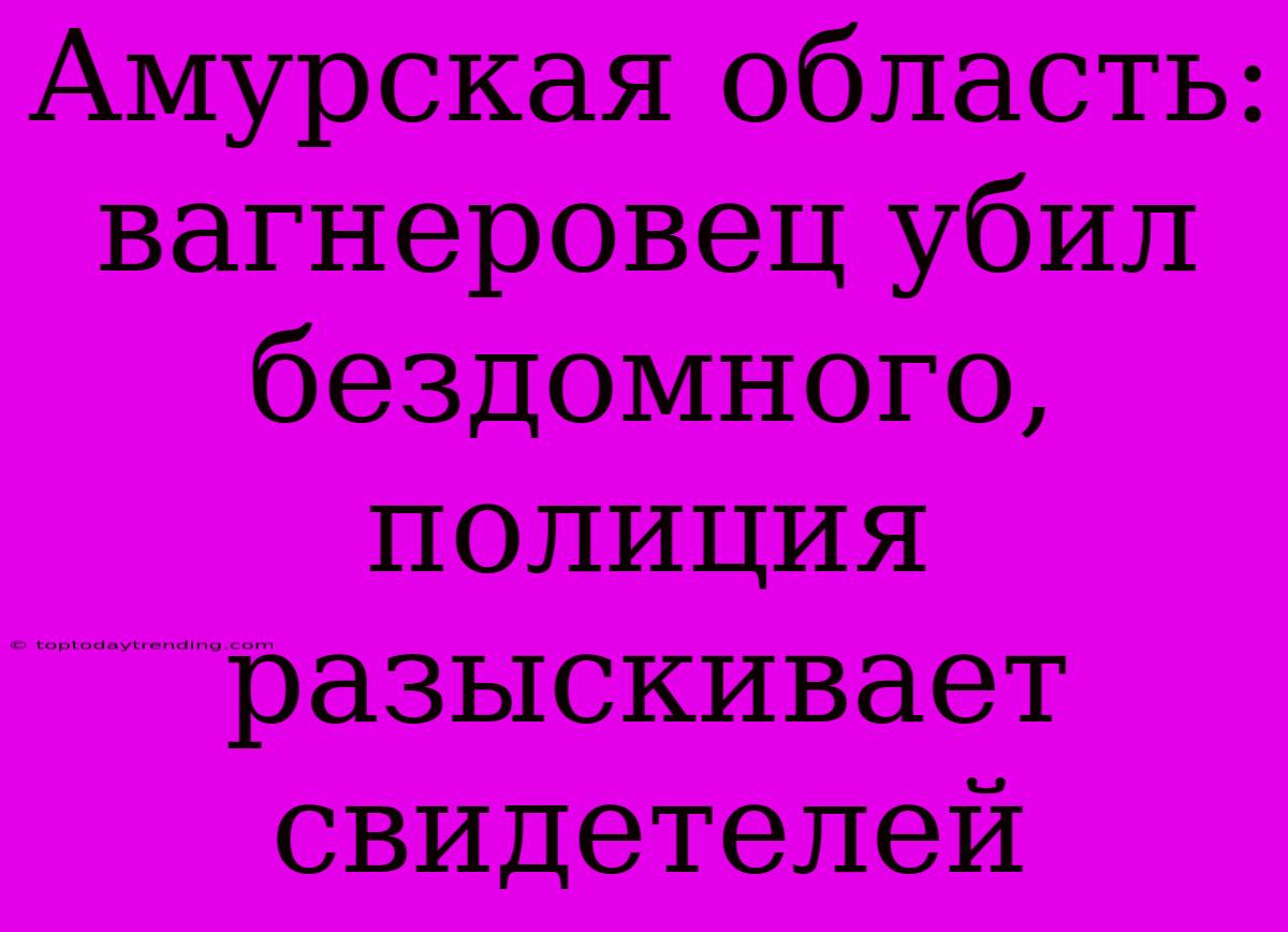 Амурская Область: Вагнеровец Убил Бездомного, Полиция Разыскивает Свидетелей