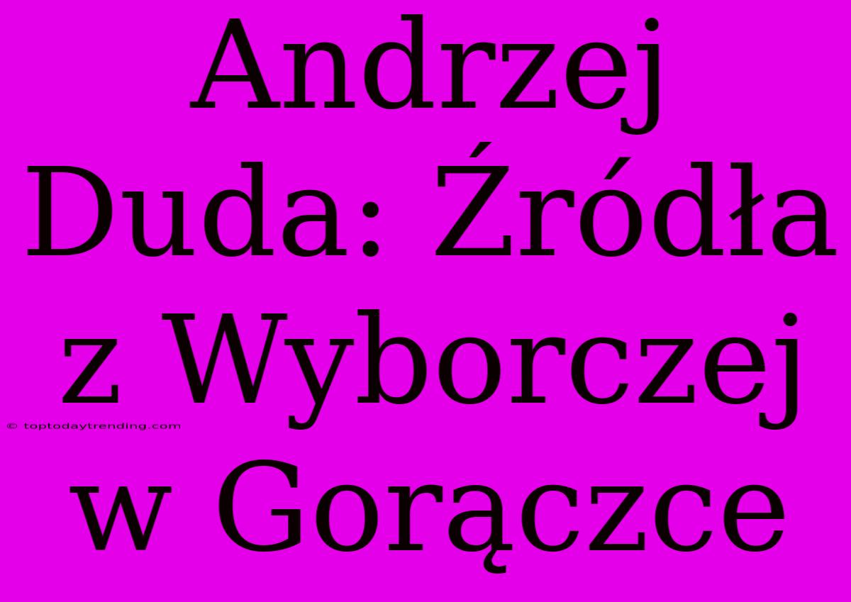 Andrzej Duda: Źródła Z Wyborczej W Gorączce