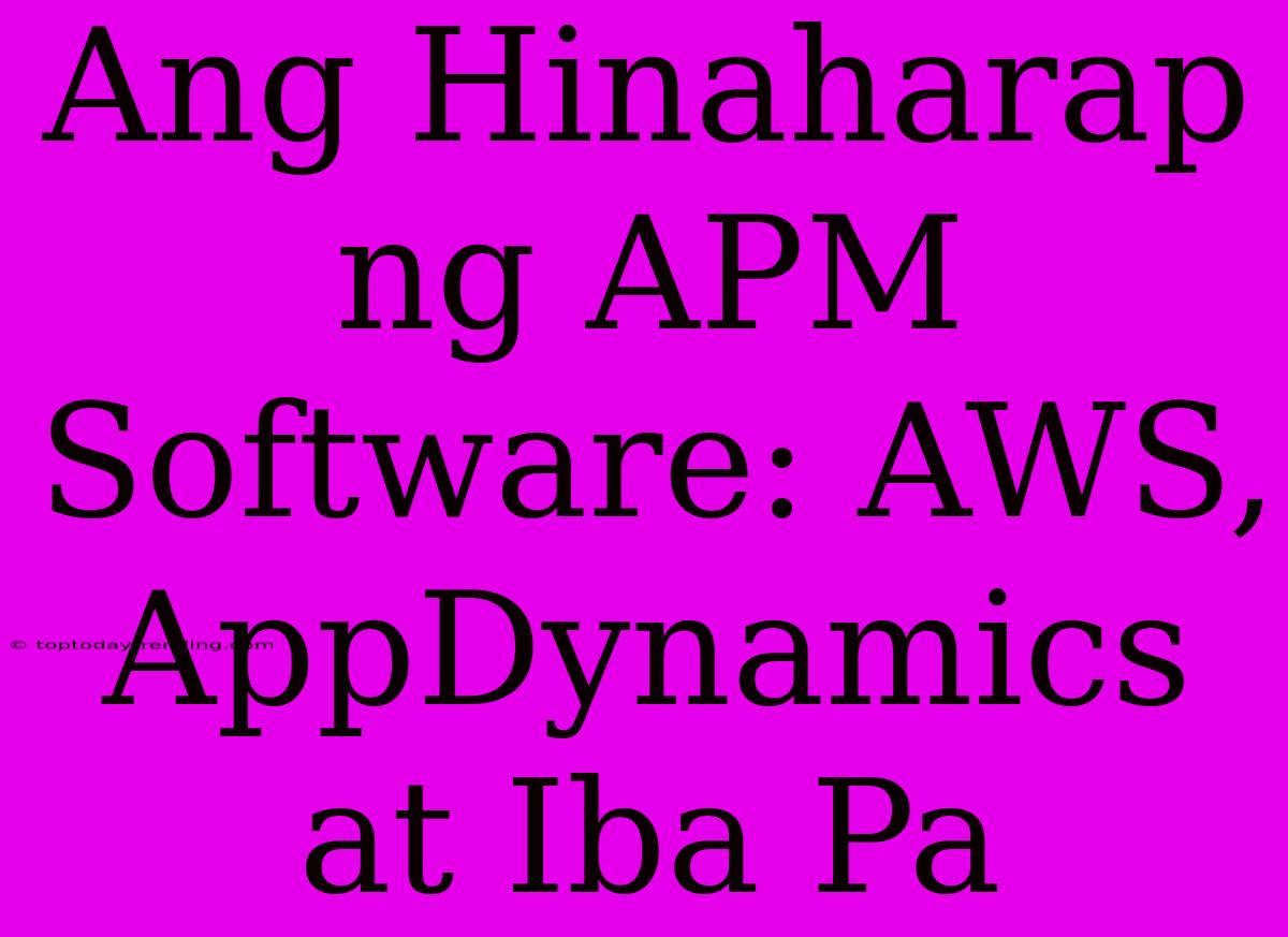 Ang Hinaharap Ng APM Software: AWS, AppDynamics At Iba Pa