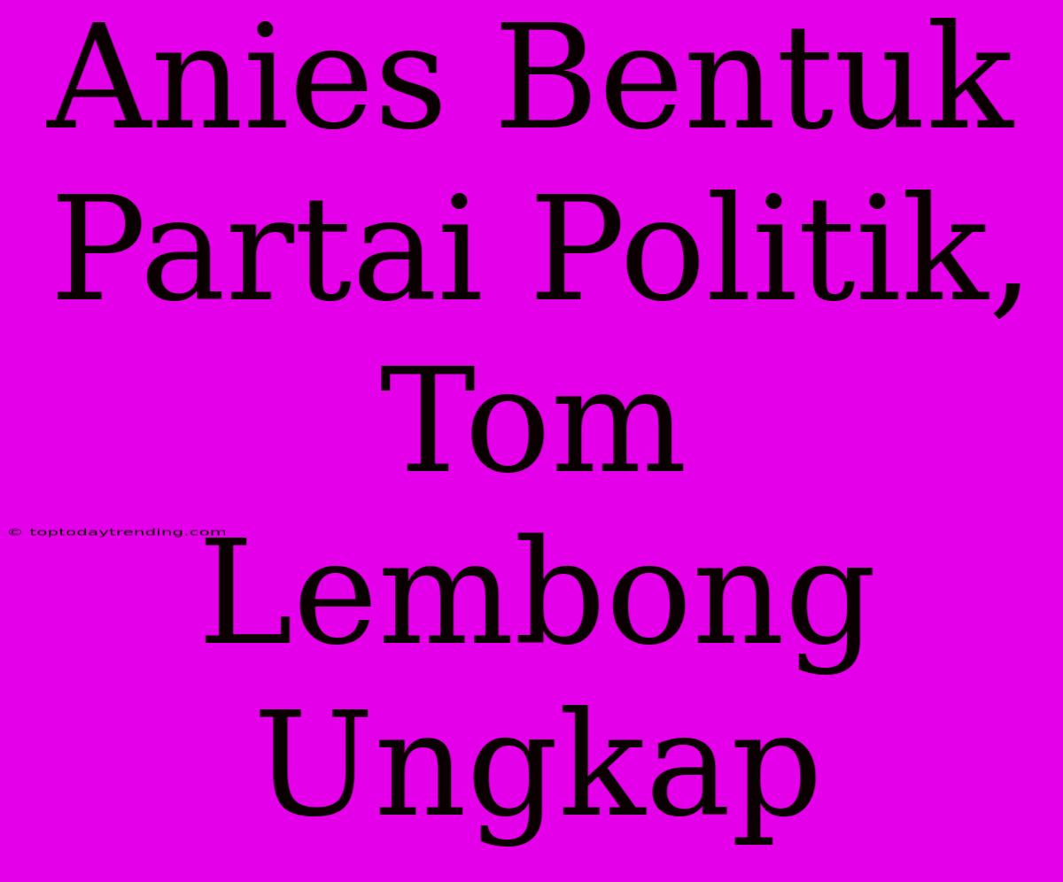 Anies Bentuk Partai Politik, Tom Lembong Ungkap