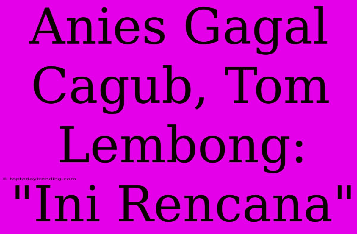 Anies Gagal Cagub, Tom Lembong: 