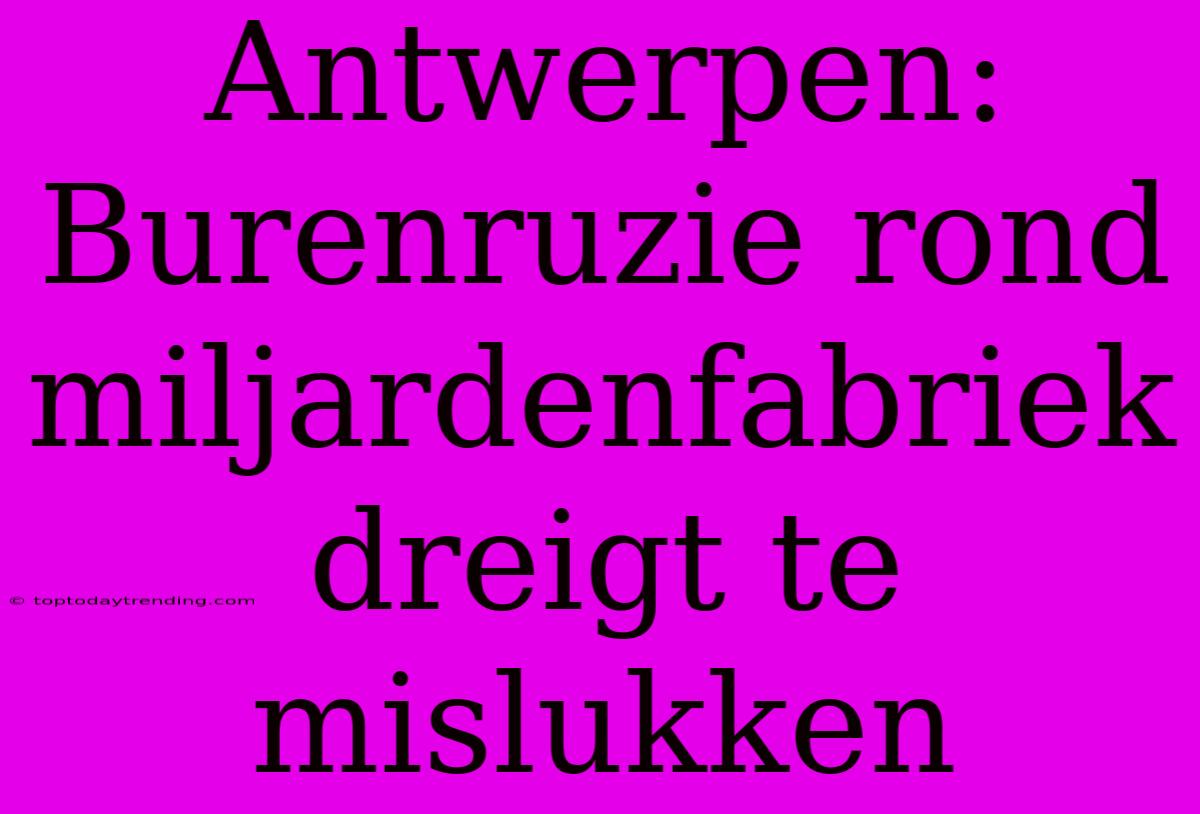 Antwerpen: Burenruzie Rond Miljardenfabriek Dreigt Te Mislukken