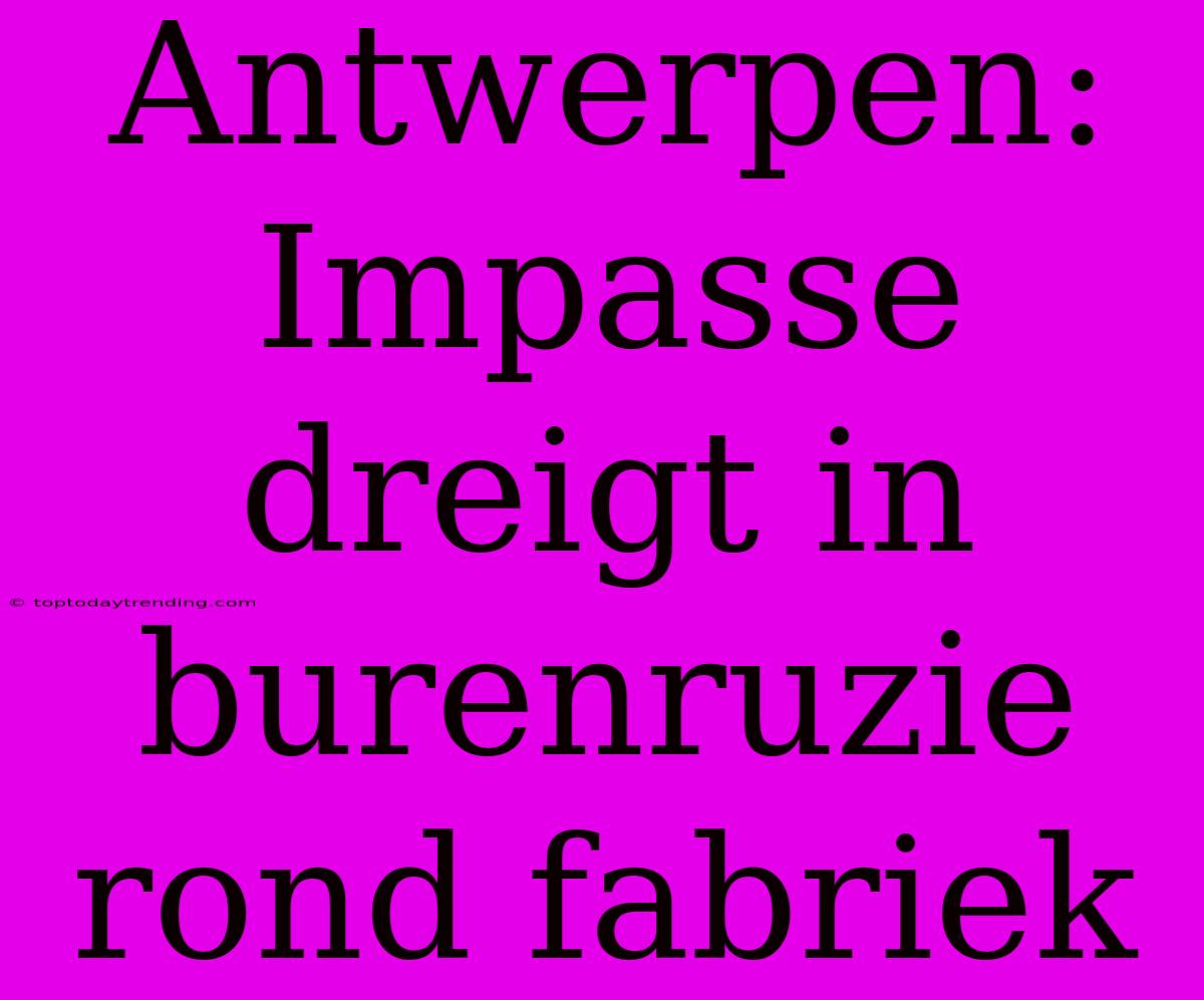 Antwerpen: Impasse Dreigt In Burenruzie Rond Fabriek