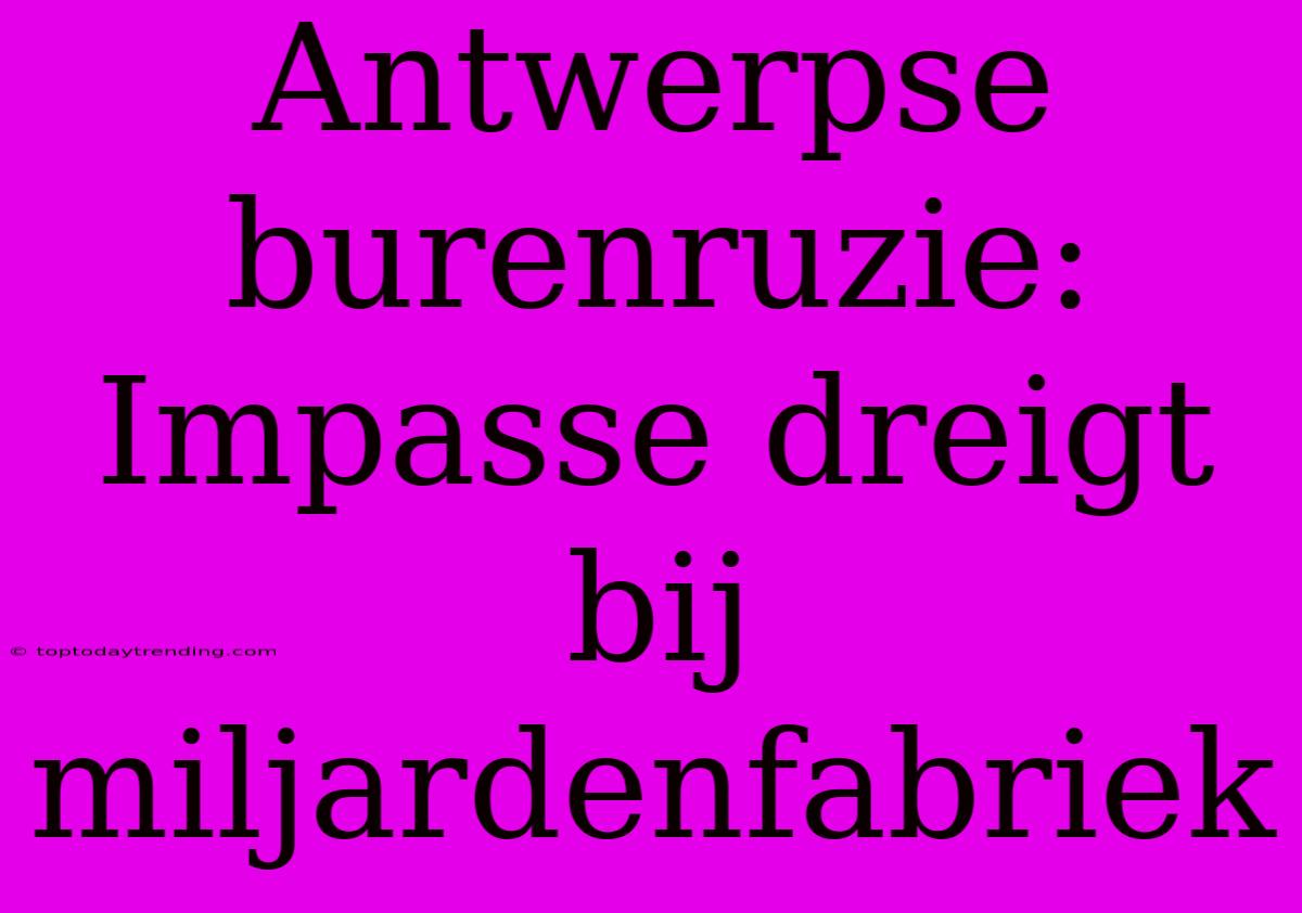 Antwerpse Burenruzie: Impasse Dreigt Bij Miljardenfabriek