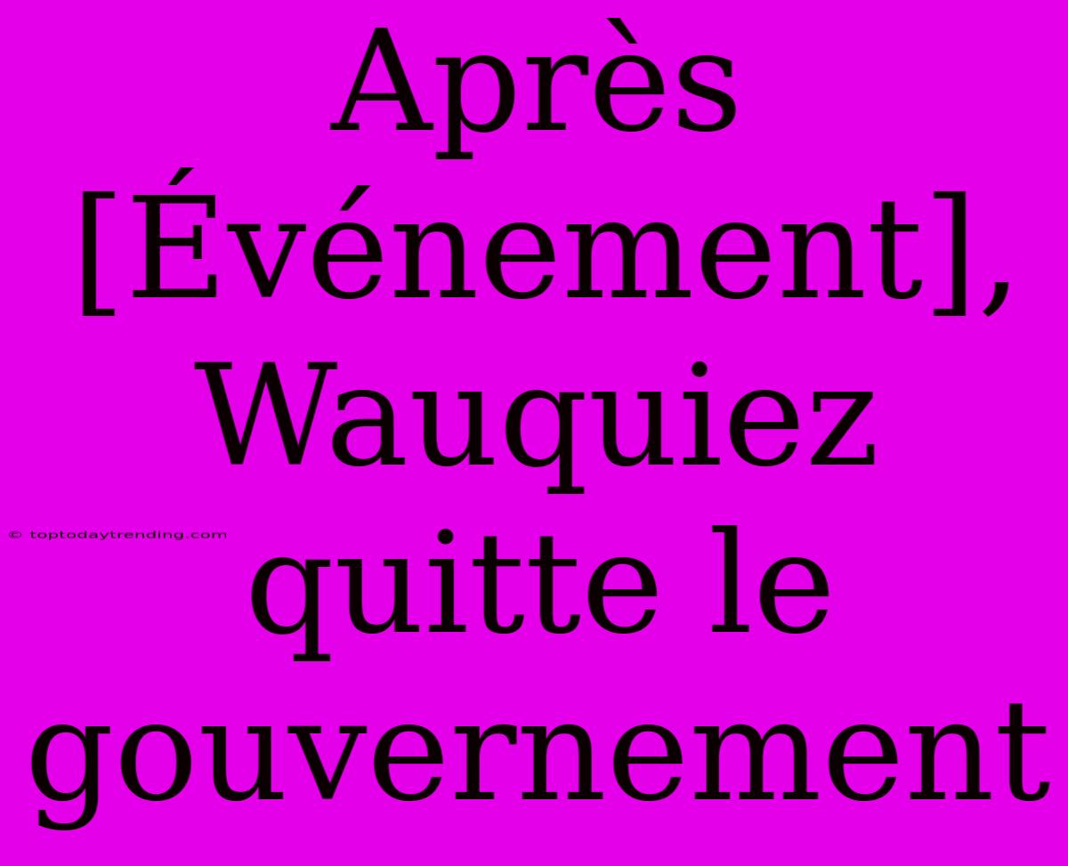 Après [Événement], Wauquiez Quitte Le Gouvernement