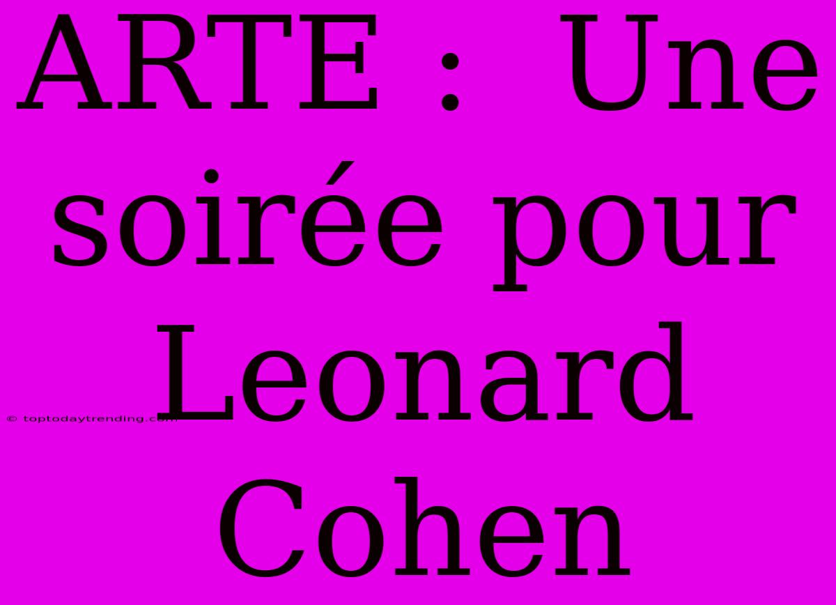 ARTE :  Une Soirée Pour Leonard Cohen