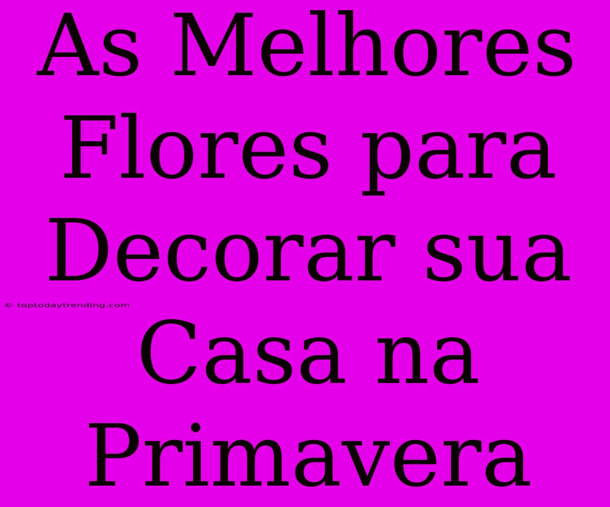 As Melhores Flores Para Decorar Sua Casa Na Primavera