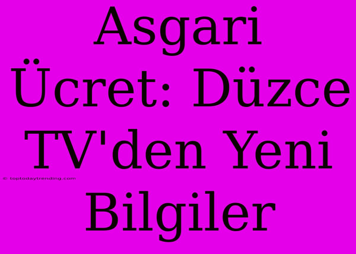 Asgari Ücret: Düzce TV'den Yeni Bilgiler