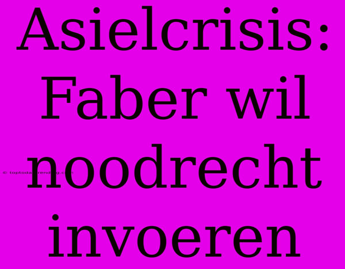 Asielcrisis: Faber Wil Noodrecht Invoeren