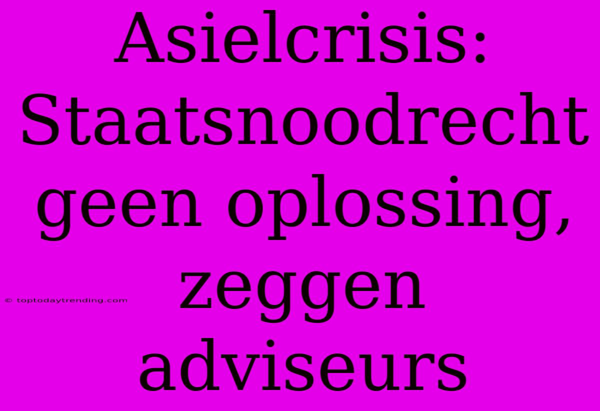 Asielcrisis: Staatsnoodrecht Geen Oplossing, Zeggen Adviseurs