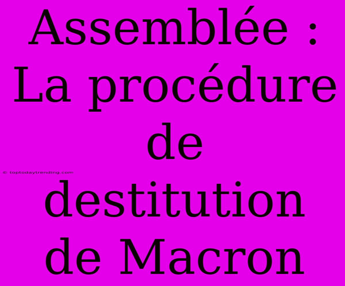 Assemblée : La Procédure De Destitution De Macron