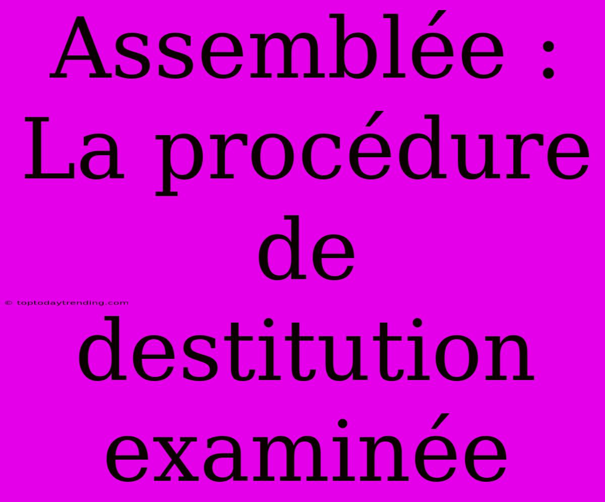 Assemblée : La Procédure De Destitution Examinée