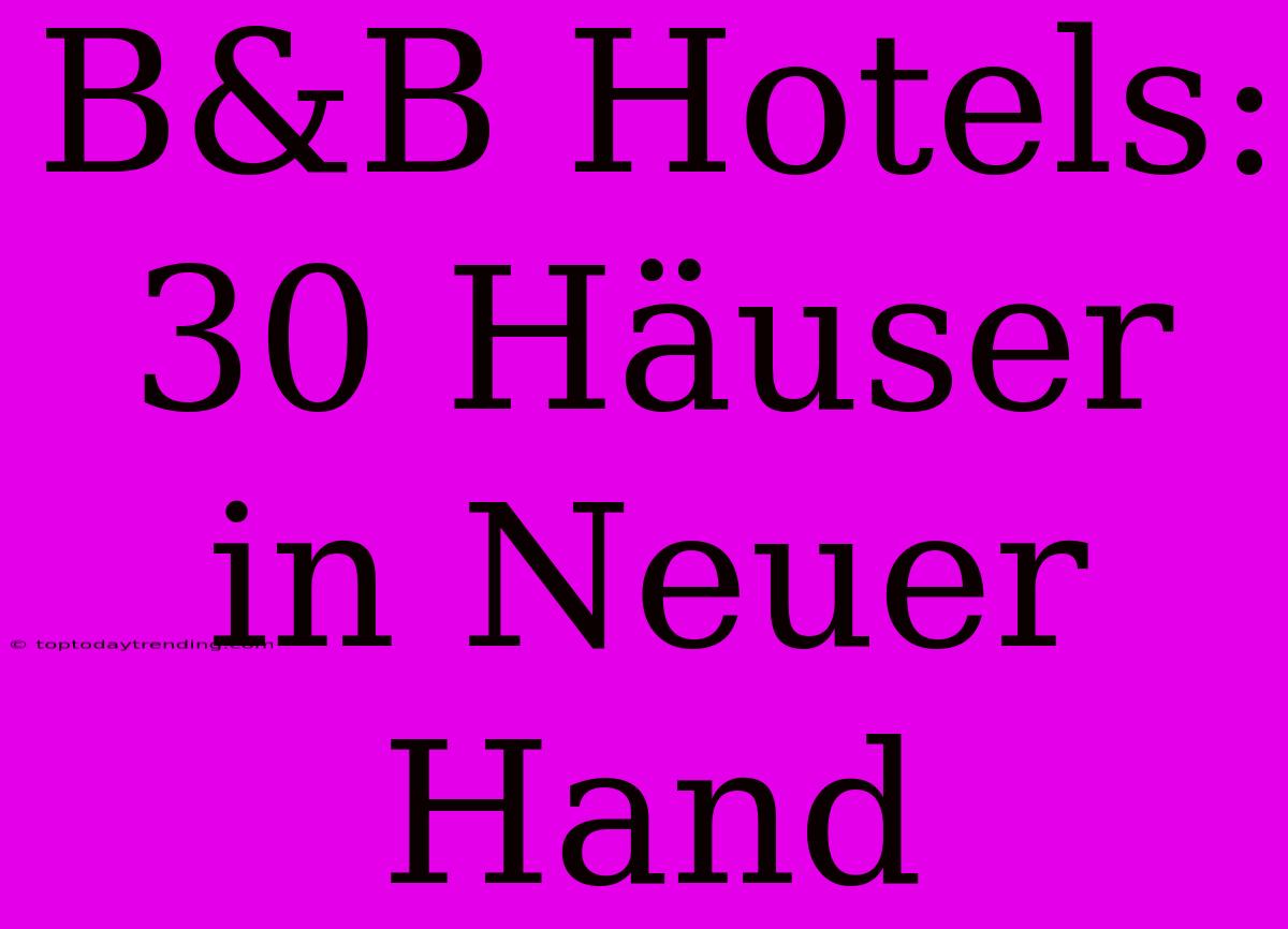 B&B Hotels: 30 Häuser In Neuer Hand