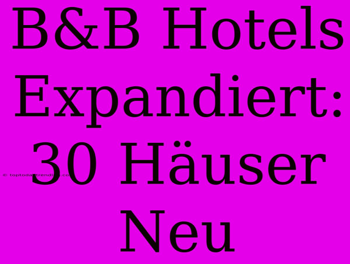 B&B Hotels Expandiert: 30 Häuser Neu