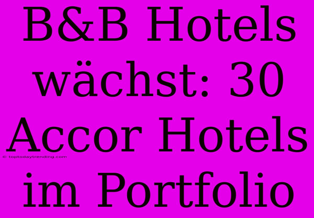 B&B Hotels Wächst: 30 Accor Hotels Im Portfolio