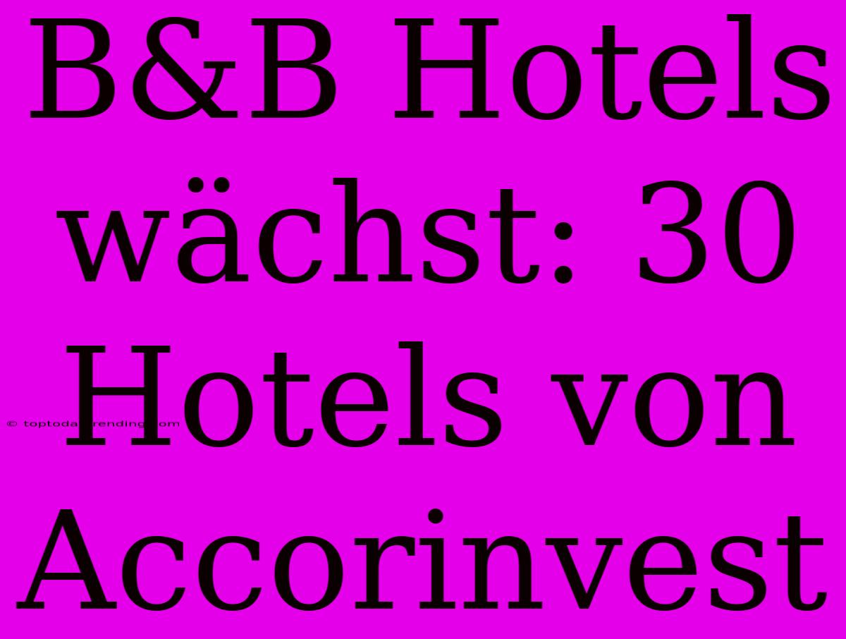 B&B Hotels Wächst: 30 Hotels Von Accorinvest