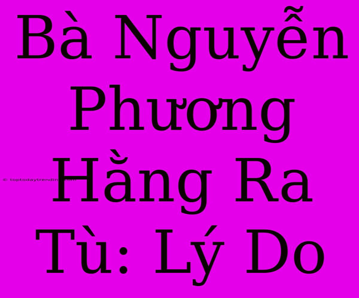 Bà Nguyễn Phương Hằng Ra Tù: Lý Do