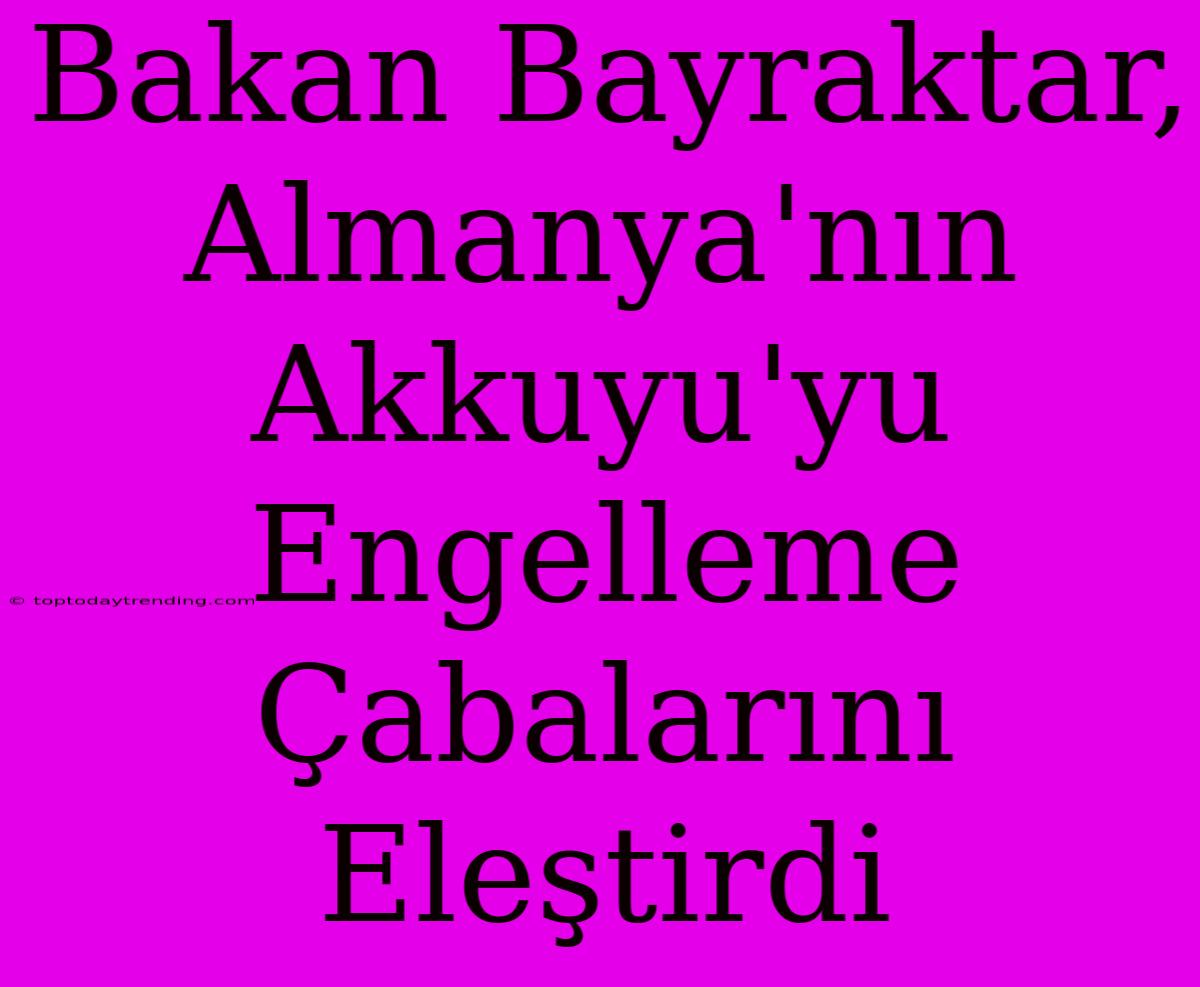 Bakan Bayraktar, Almanya'nın Akkuyu'yu Engelleme Çabalarını Eleştirdi