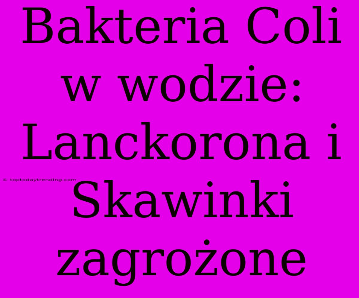 Bakteria Coli W Wodzie: Lanckorona I Skawinki Zagrożone