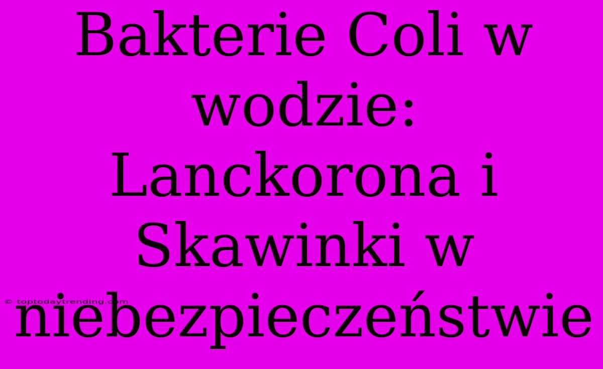 Bakterie Coli W Wodzie: Lanckorona I Skawinki W Niebezpieczeństwie