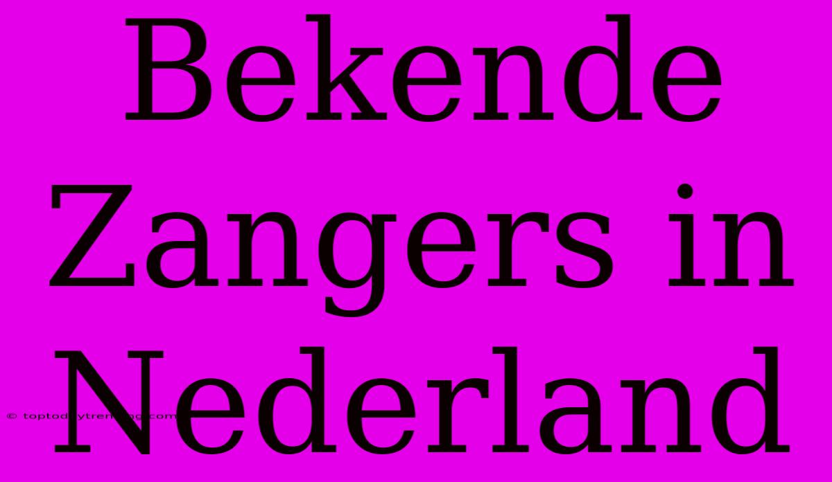 Bekende Zangers In Nederland