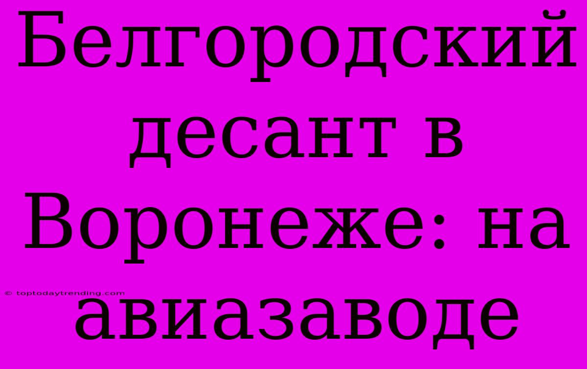 Белгородский Десант В Воронеже: На Авиазаводе