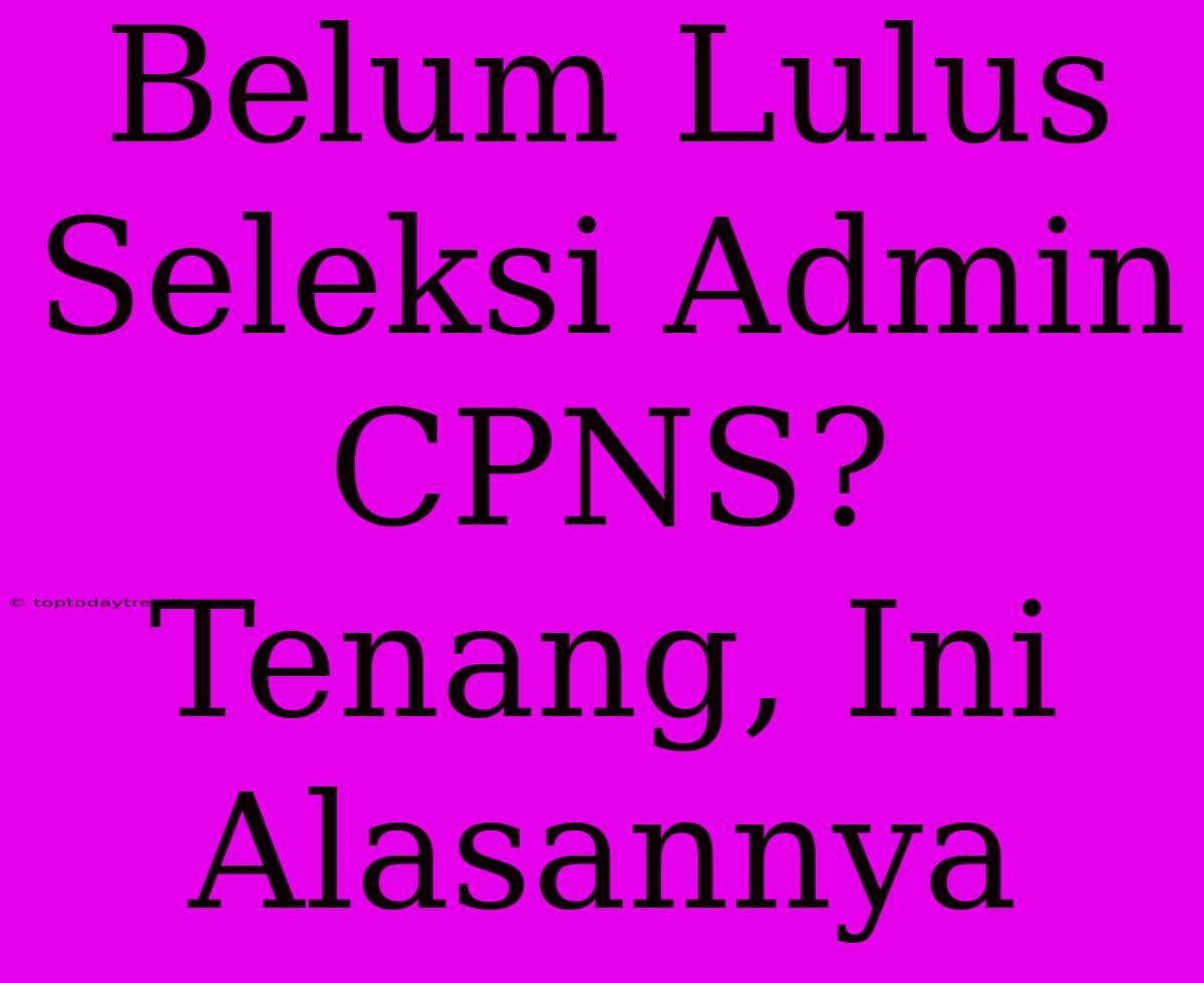 Belum Lulus Seleksi Admin CPNS? Tenang, Ini Alasannya