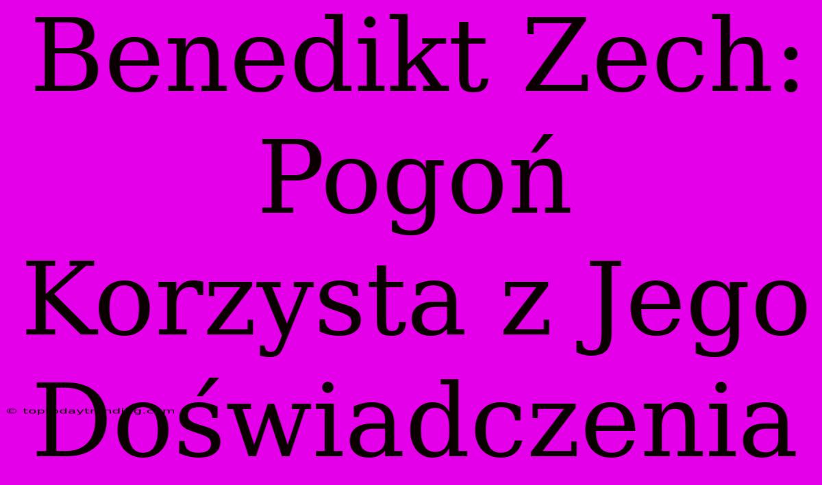 Benedikt Zech: Pogoń Korzysta Z Jego Doświadczenia