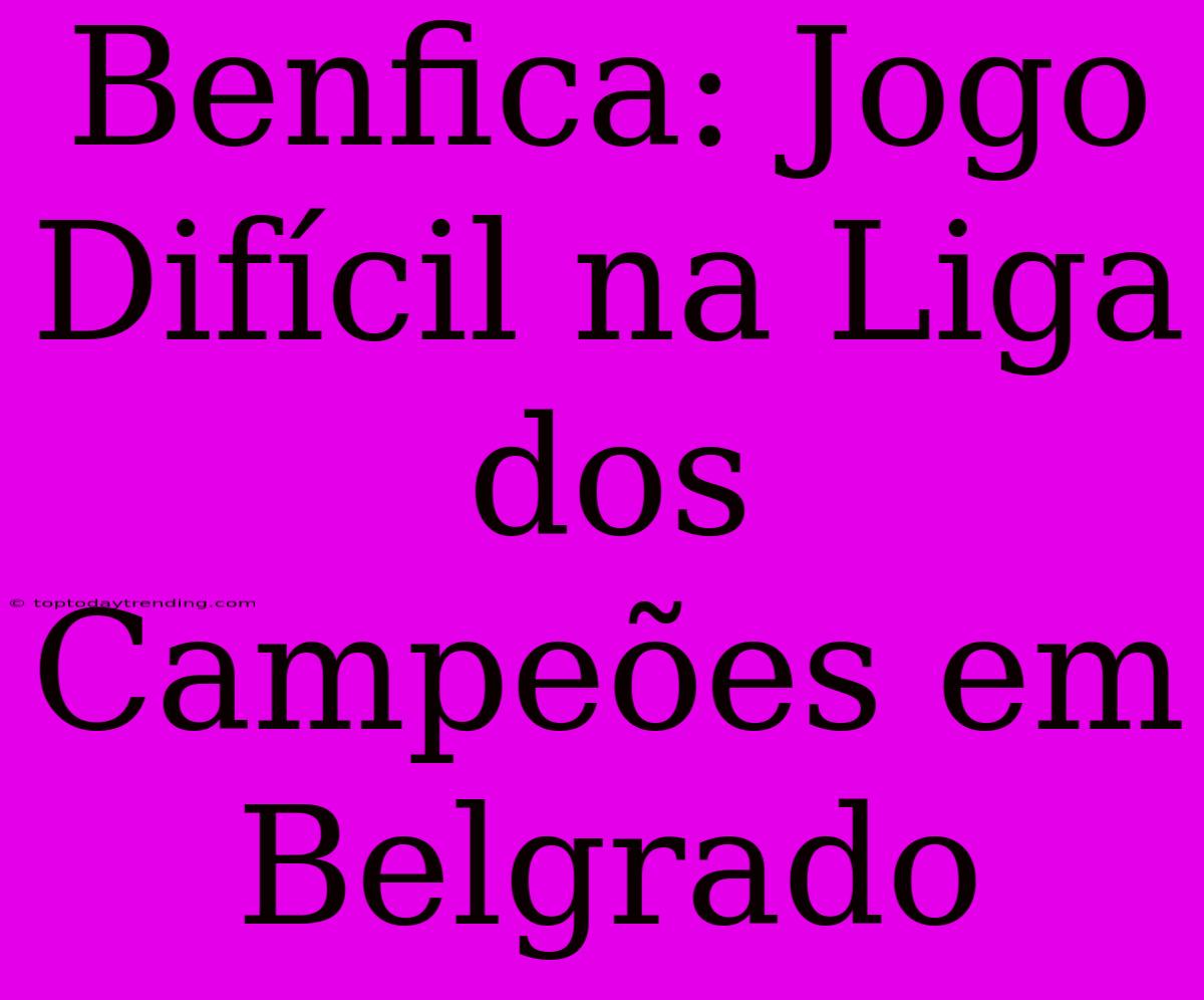 Benfica: Jogo Difícil Na Liga Dos Campeões Em Belgrado