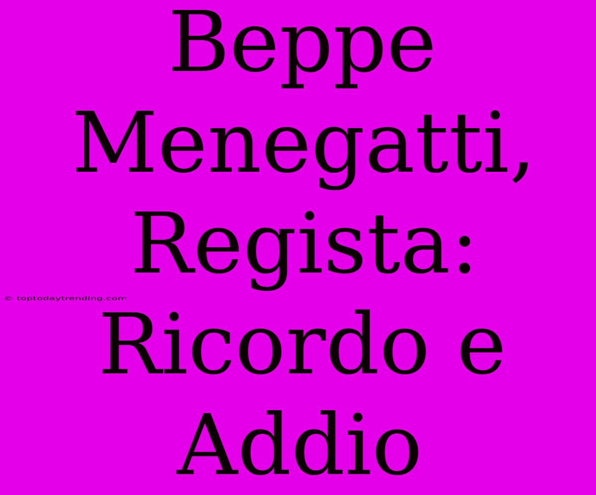 Beppe Menegatti, Regista: Ricordo E Addio