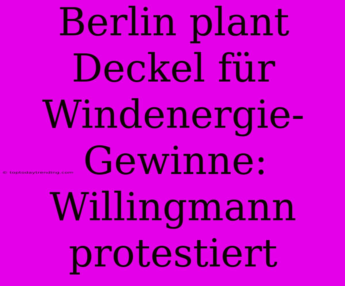 Berlin Plant Deckel Für Windenergie-Gewinne: Willingmann Protestiert