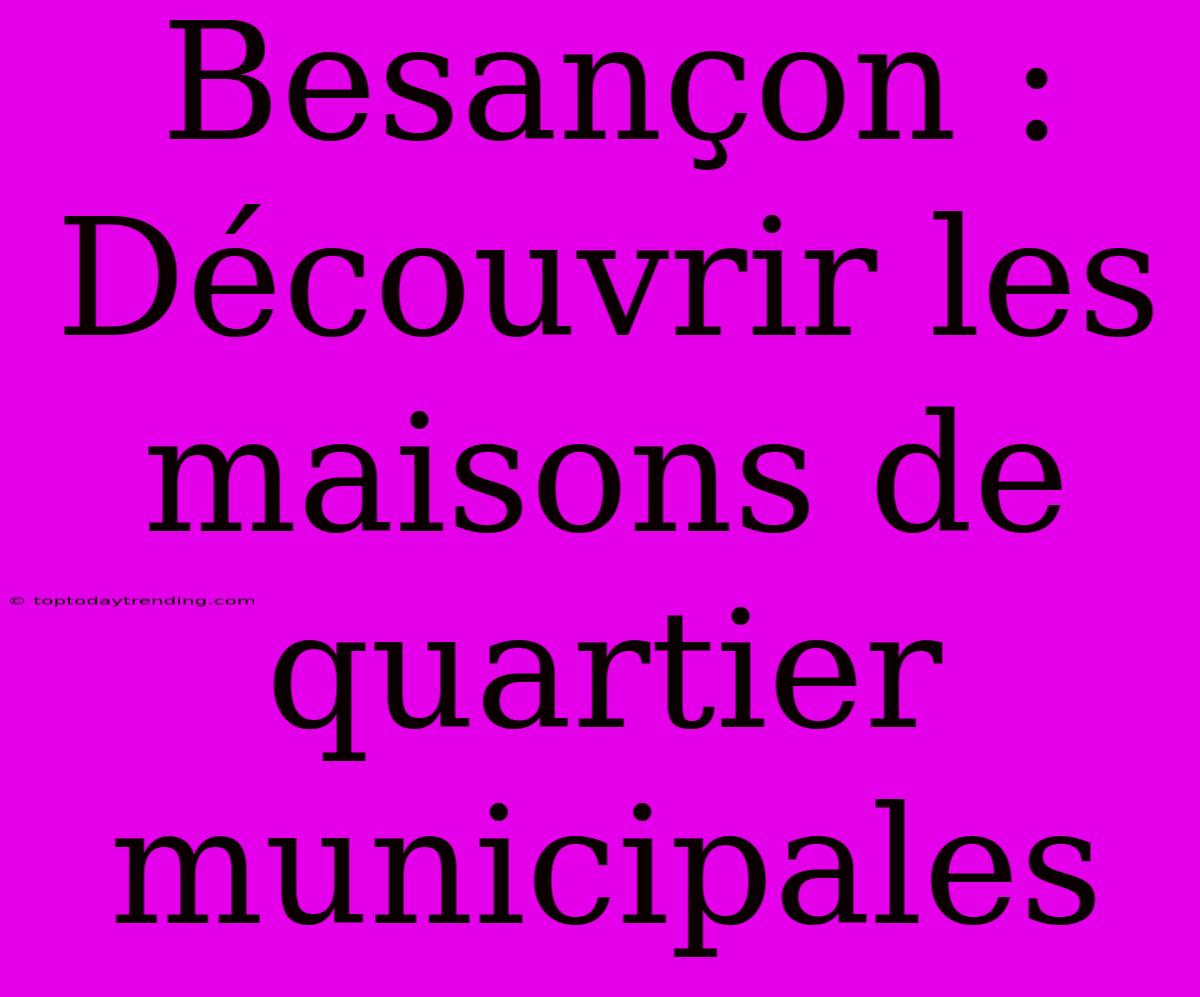 Besançon : Découvrir Les Maisons De Quartier Municipales