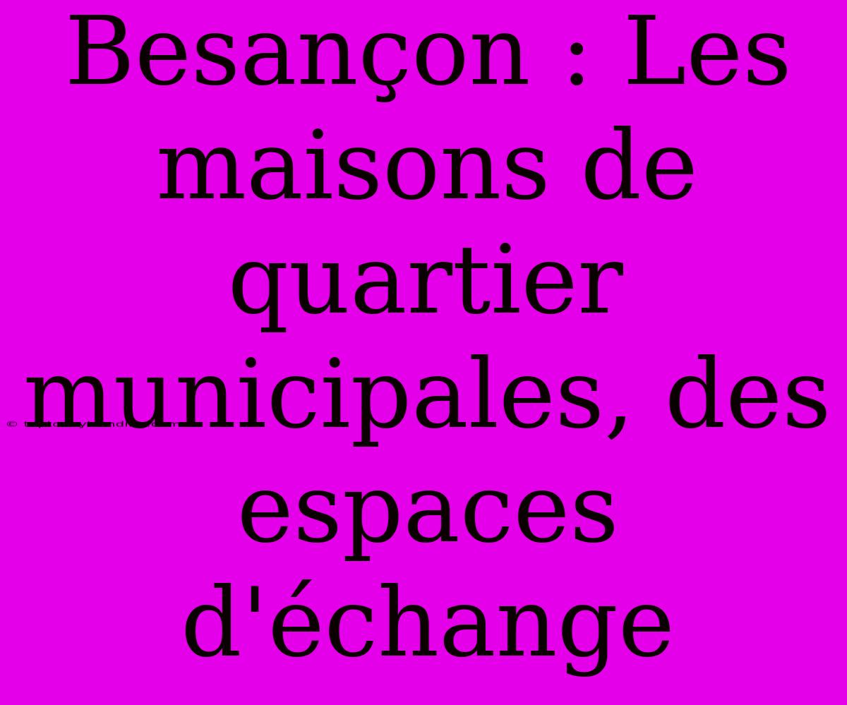 Besançon : Les Maisons De Quartier Municipales, Des Espaces D'échange