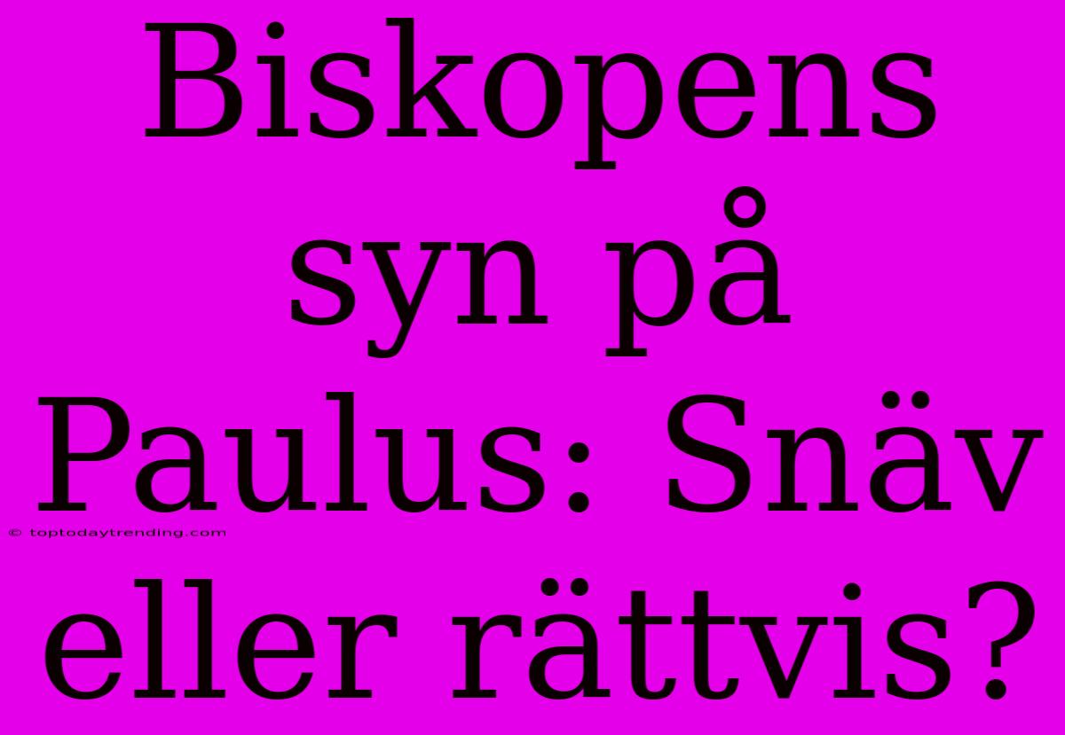 Biskopens Syn På Paulus: Snäv Eller Rättvis?