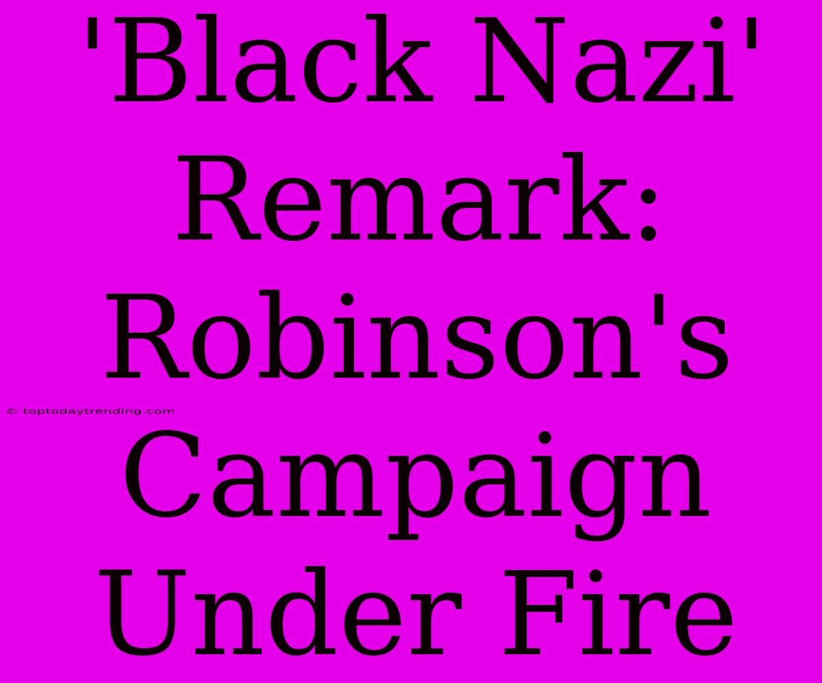 'Black Nazi' Remark: Robinson's Campaign Under Fire