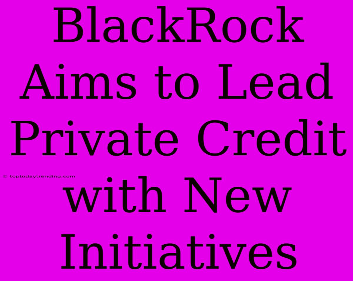 BlackRock Aims To Lead Private Credit With New Initiatives