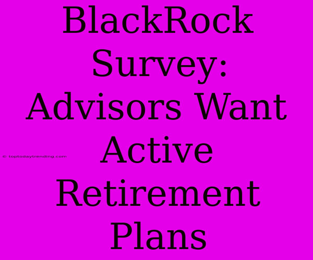 BlackRock Survey: Advisors Want Active Retirement Plans