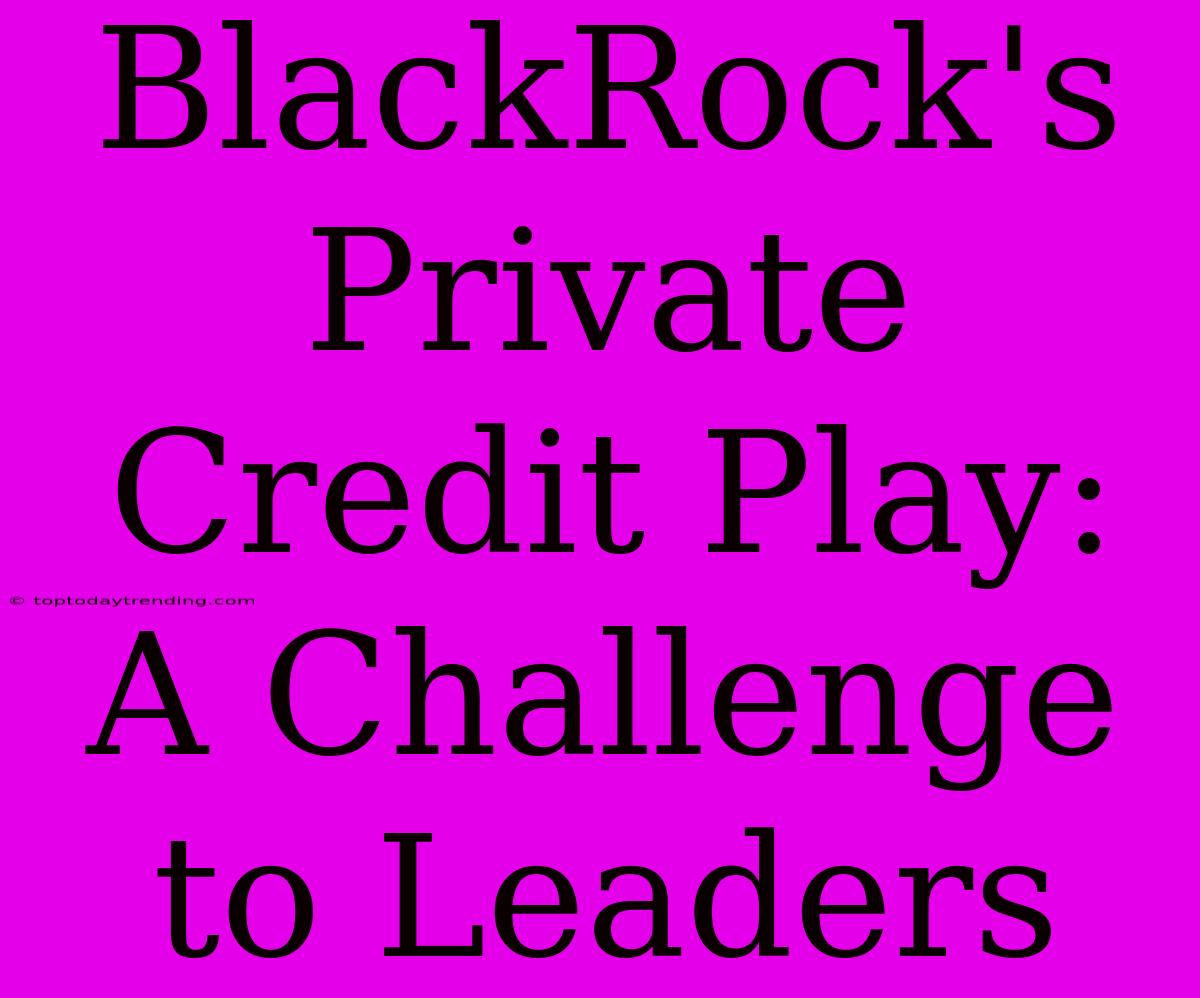 BlackRock's Private Credit Play: A Challenge To Leaders