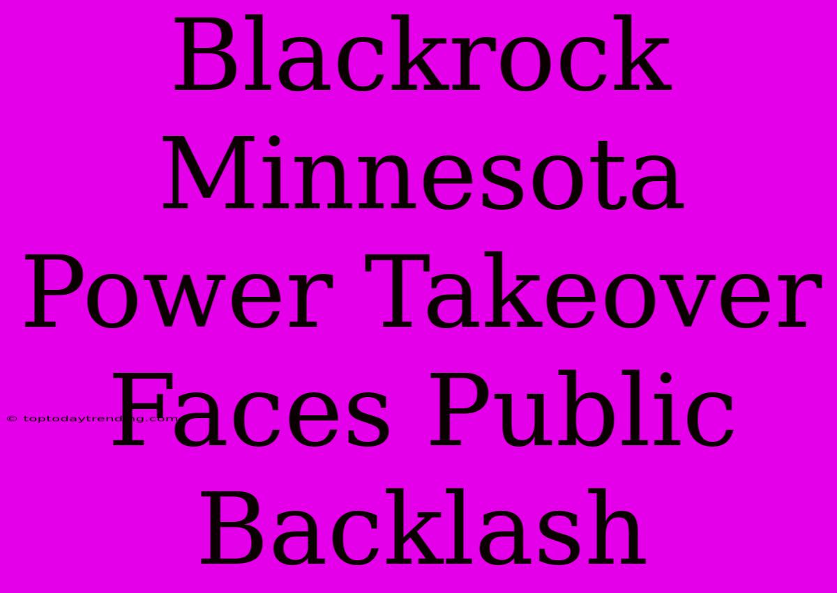 Blackrock Minnesota Power Takeover Faces Public Backlash